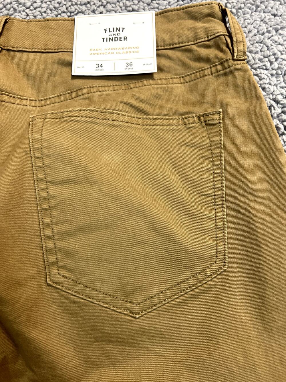 NWT Flint and Timber Pants Men's Size 34x36 Khaki Athletic Tapered Fit (0909)